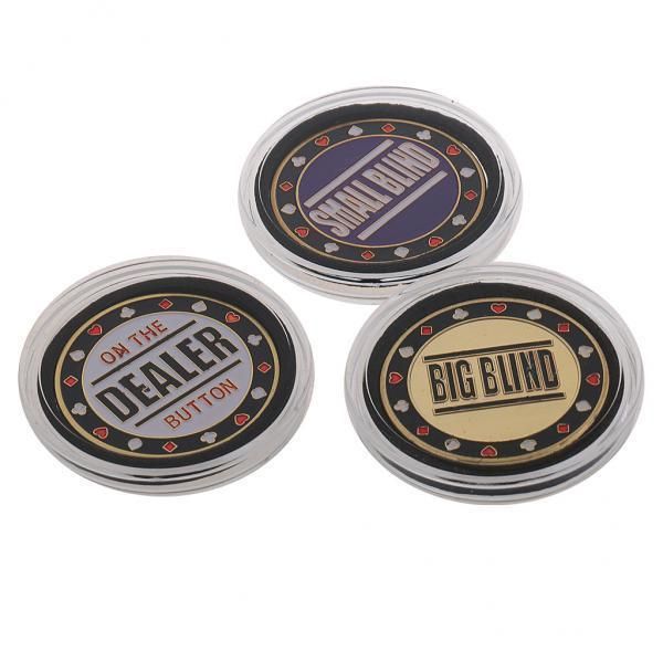 2x 3pcs Metal Token Coin Small Big Blind Dealer Poker Chips Cards