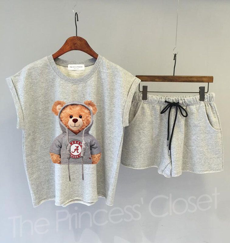 GT02 2 In 1 Girls' Suit Pajamas Set-Grey
