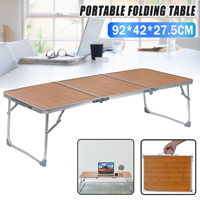 92x42x28cm Portable Folding Outdoors Table Easy To Carry Aluminium Alloy Wooden Foldable Laptop Computer Desk Lazy Bed For Outdoor Camping Picnic BBQ