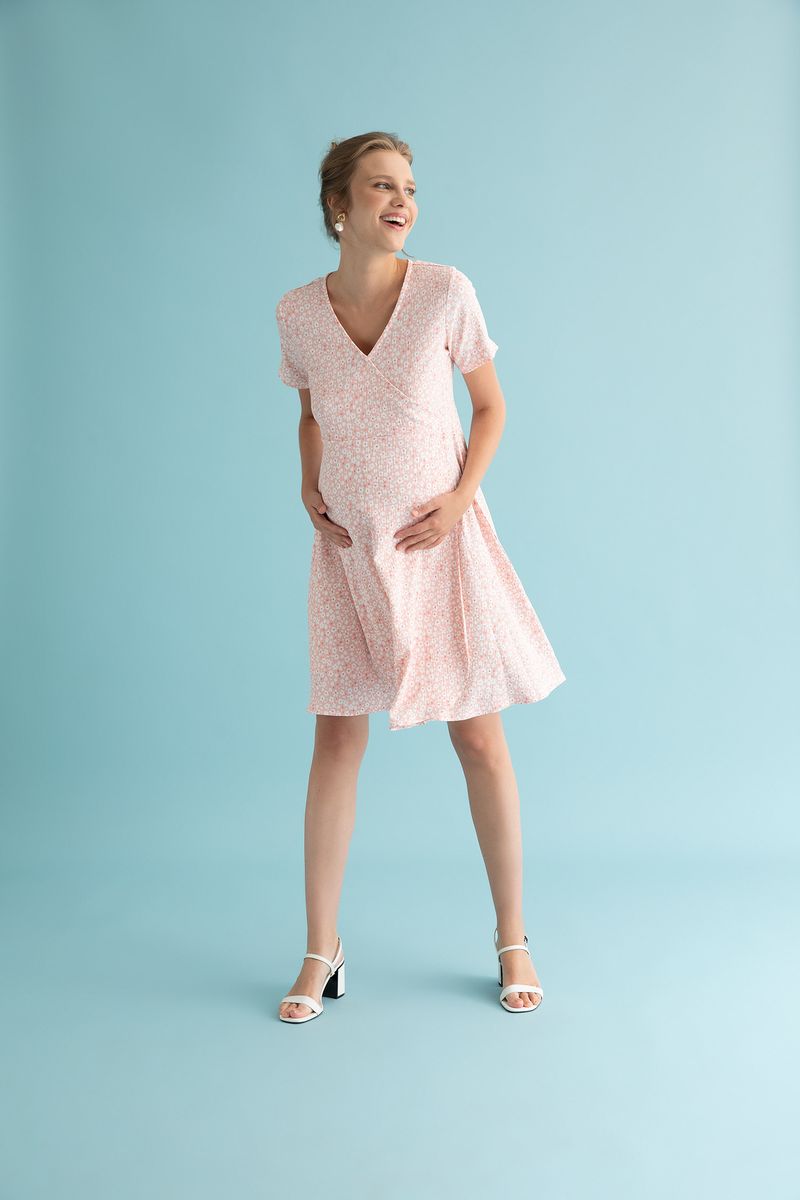 Woman - Regular Fit Short Sleeve Maternity Dress - Pink