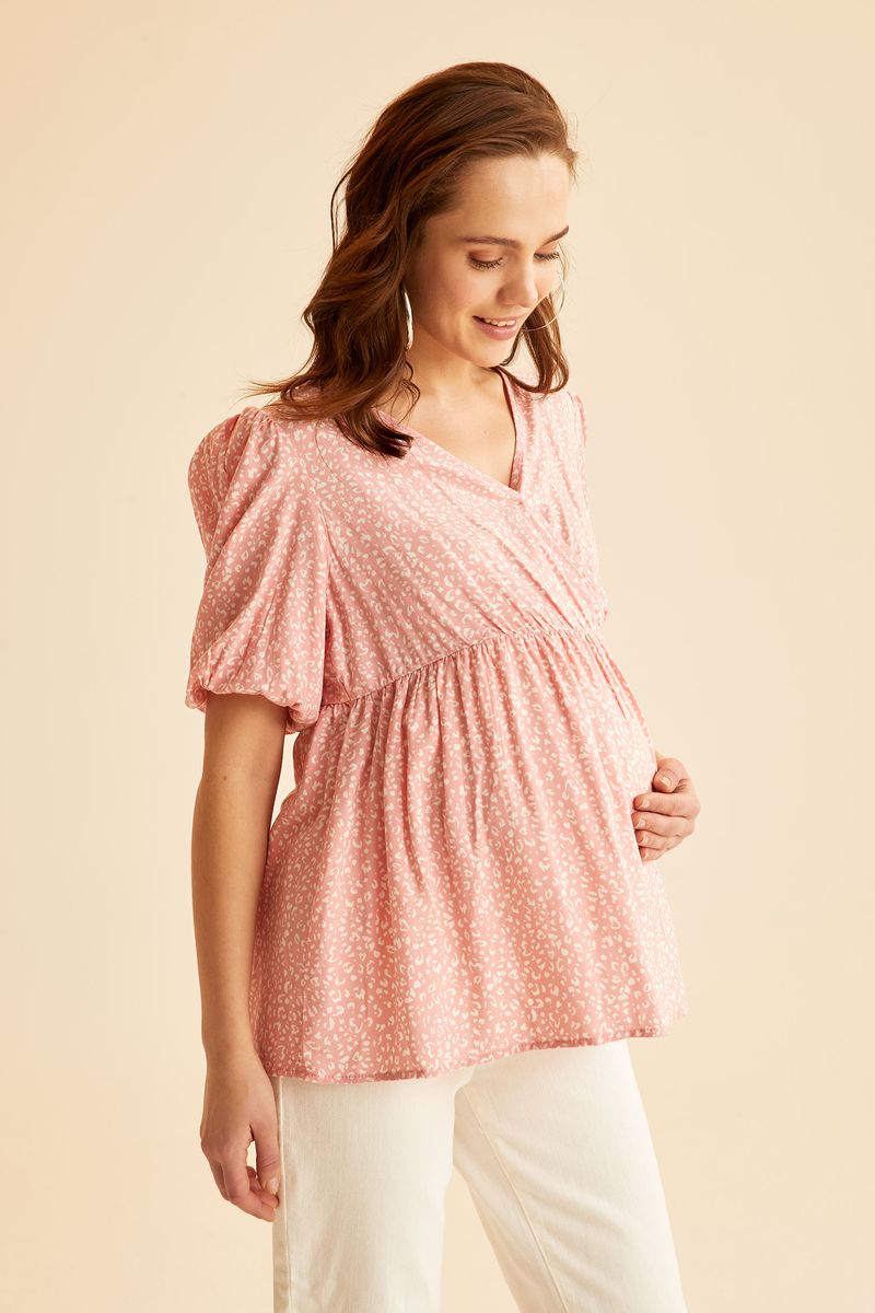 Woman - Regular Fit Maternity Wear Woven Tops Short Sleeve - Bordeaux