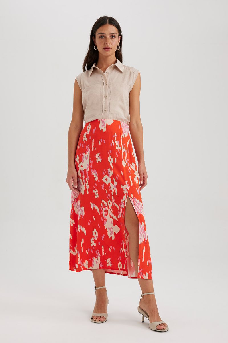 Woman Casual A Line Woven Skirt - Red