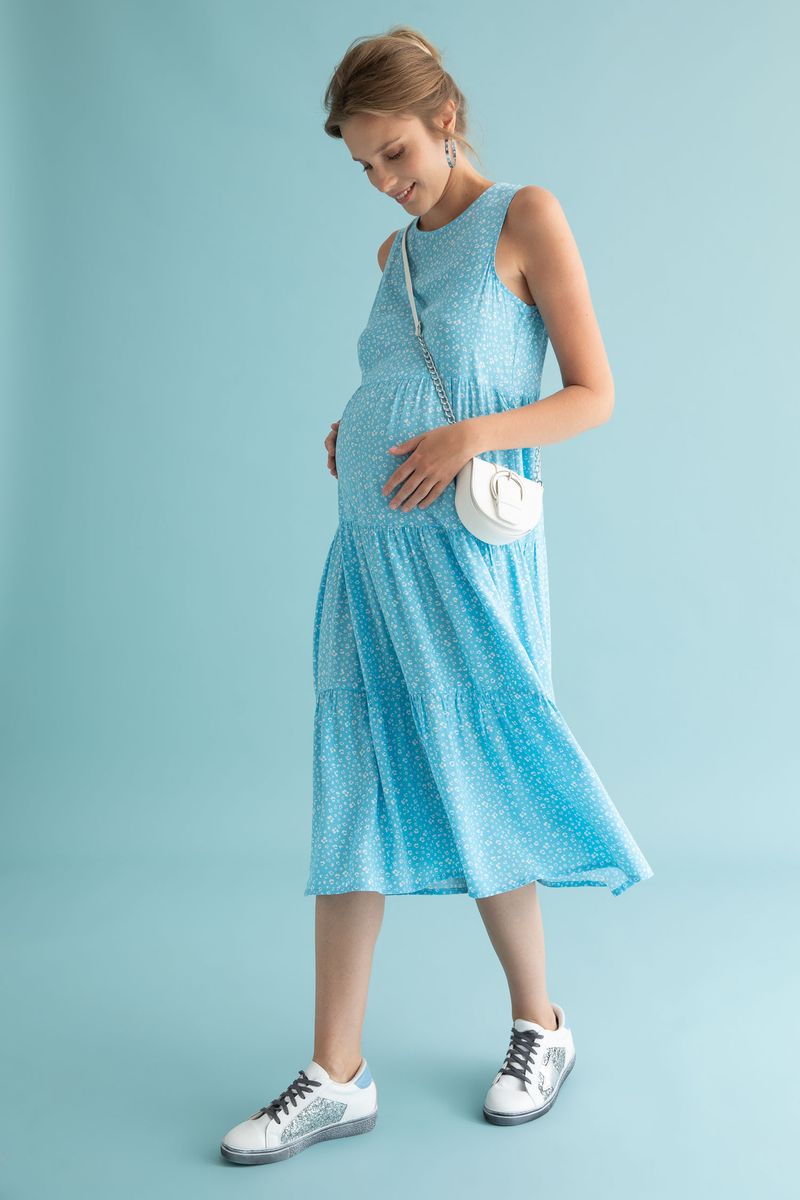 Woman - Regular Fit Sleeveless Maternity Dress - Turquoise