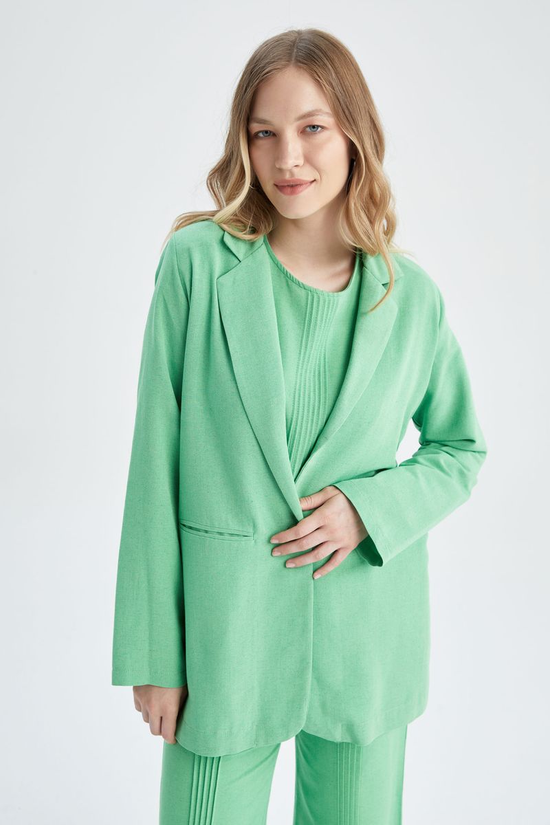 Woman Regular Fit None Blazer-Green