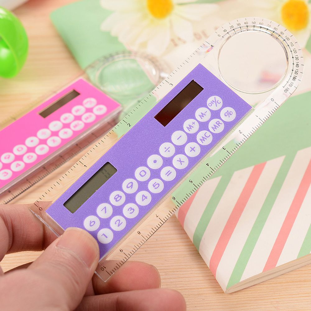 1pc 10cm Ruler Mini Calculator Ultra-thin Solar Energy