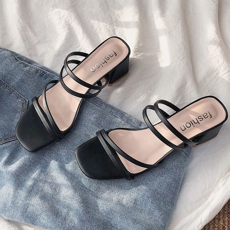 Women's Outdoor High-heeled Sandals - Black