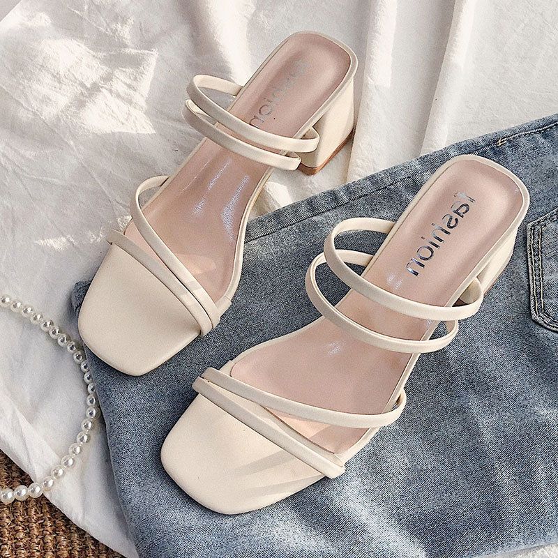 Women's Outdoor High-heeled Sandals - Light Cream