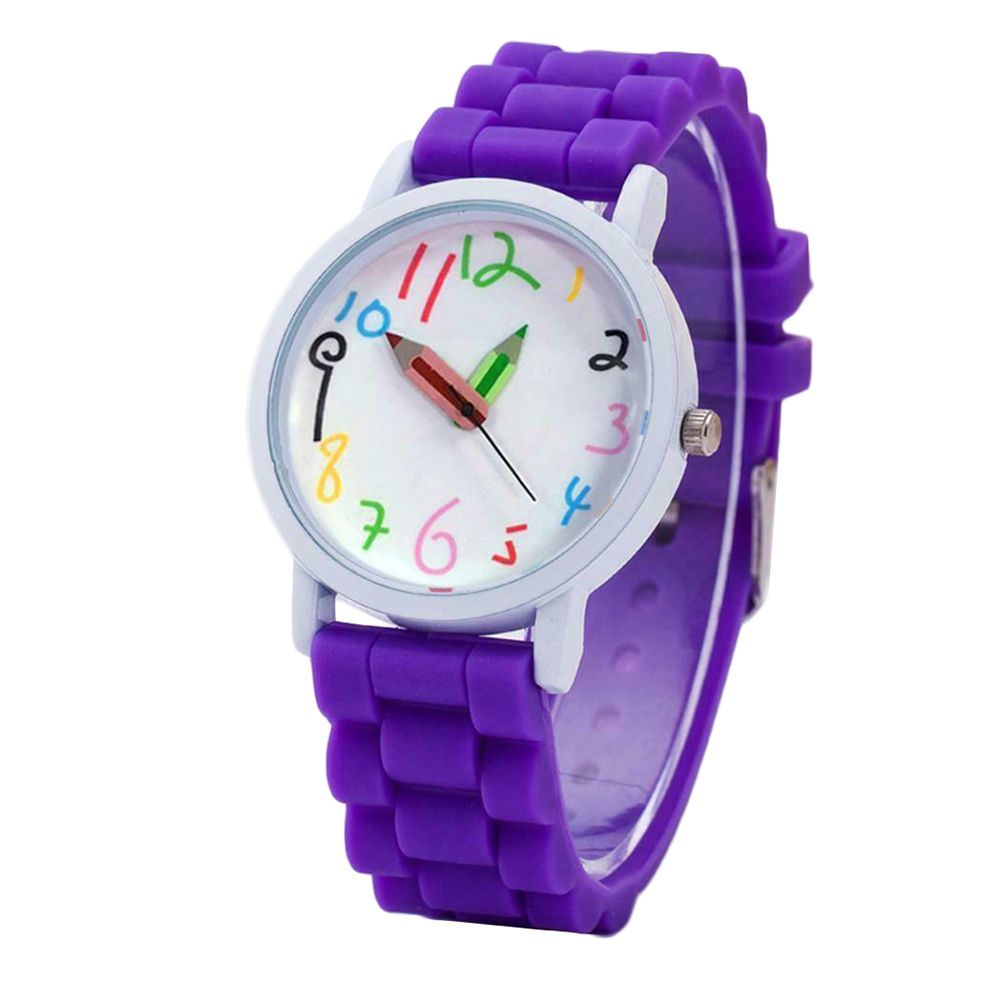 Cartoon Children Kids Round Dial Silicone Strap-Purple
