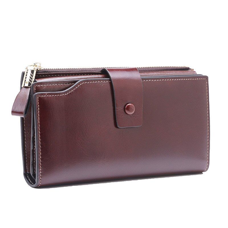100%  Leather Wallet Women Long Female Ladies Wallets Cowhide Leather Luxury Designer Money Walet Women Purse  Perse-Coffee
