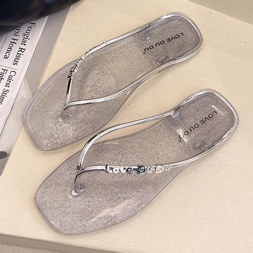 Crystal Sandals Women's High-end Flip-Flops Elegant Summer Princess Shoes Fashion Letter Design Sexy Slippers Ladies Dinner Shoes Female Footwear Silver