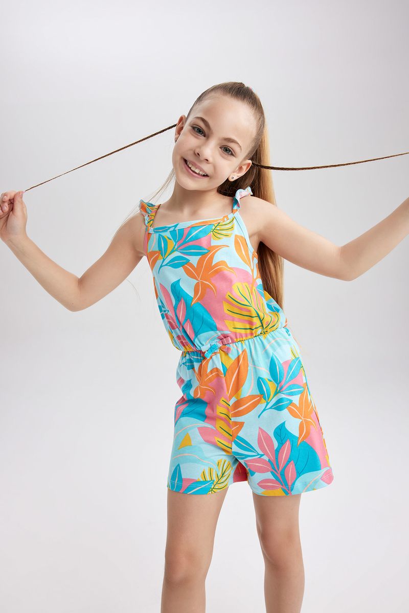 Girl Casual Regular Fit Sleeveless Jump Suit - Turquoise