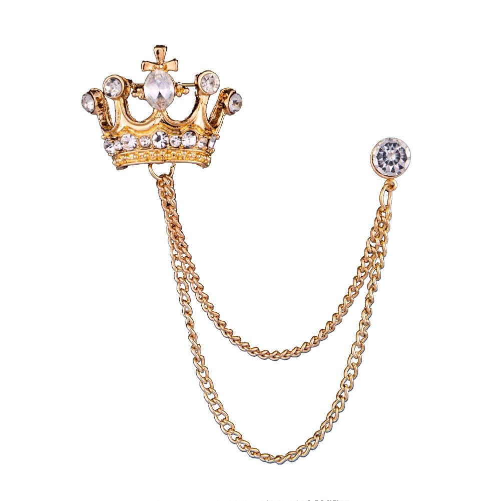 Unisex Crown Shape Brooch Tassel Chain Lapel Pin-Golden
