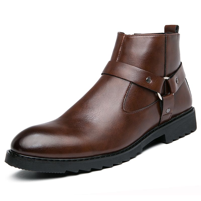 Men Leathe Boots Ankle Martin Chelsea Boots Pointed Brown