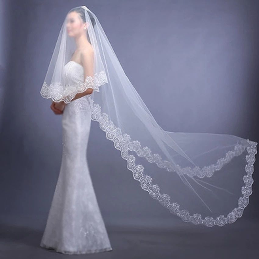 Wedding Dress 3 Meters Single Layer Lace Veil White
