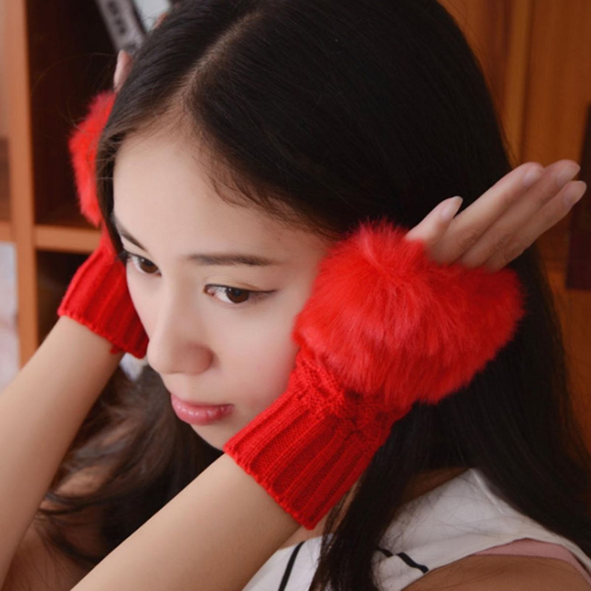 1 Pair Female Cold Winter Women Red