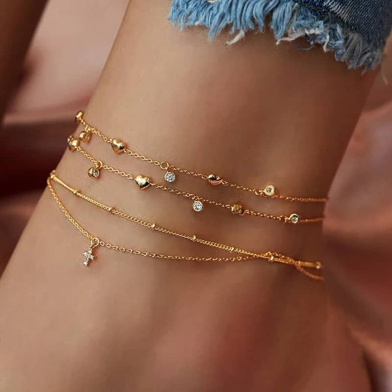 Ladies Multi-Layer Ankle Leg Chain-Gold