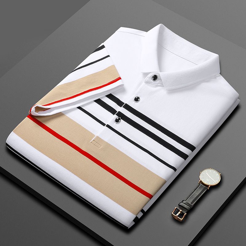 2023 New Men's Business Casual POLO Shirt High Quality Lapel Casual T-Shirt White
