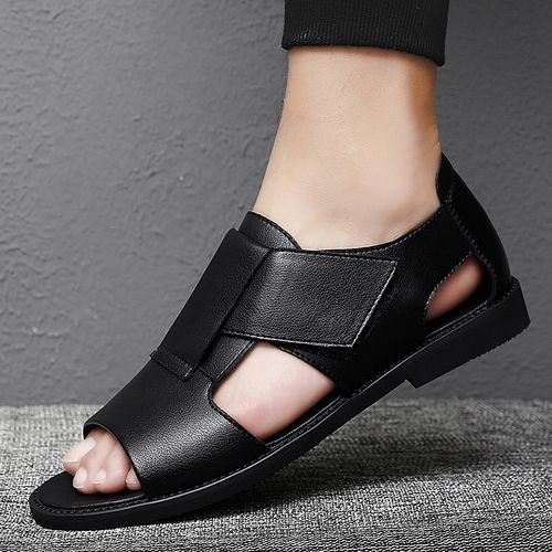 Men Sandals Soft Flat Male Shoes Casual Roman Sandals - Black
