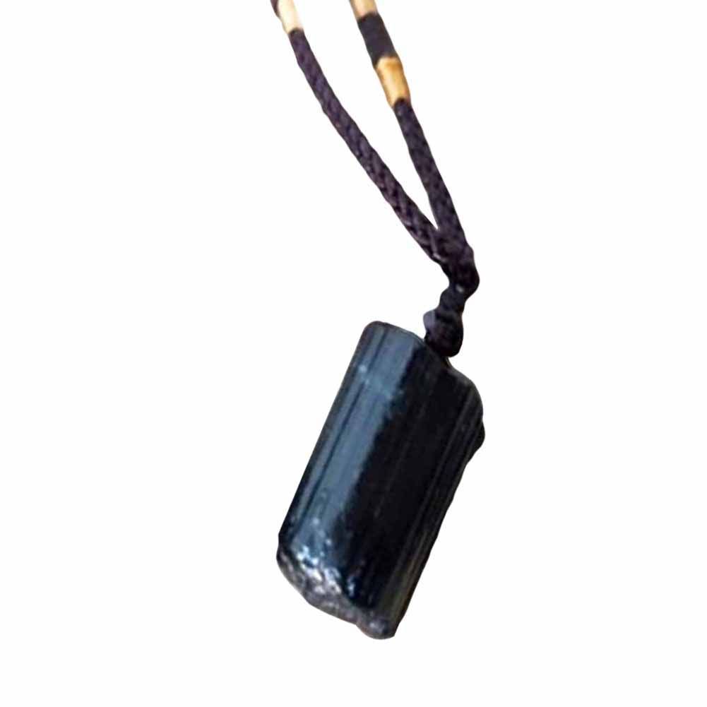 Black Tourmaline Stone Pendant With Rope Faux-Black