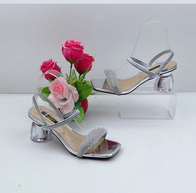 Beautiful Low Heel Ladies Sandals-Silver