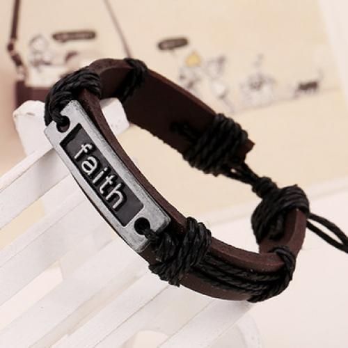 Men's  Faith Leather Bracelet Brown Wrist Cuff