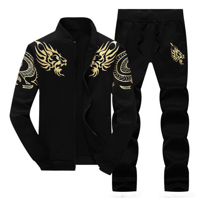 2 In 1 Mens Long Tracksuits Sports Suits-Black