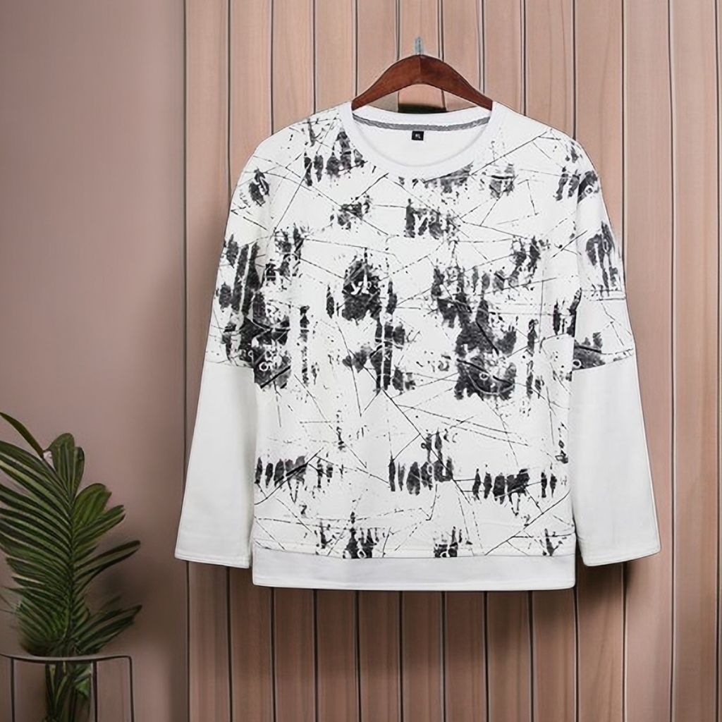 Mens Casual Cotton Autumn Loose Long Sleeve Shirts Sportwear Sweatshirt-White