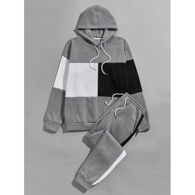 Unisex White, Black Patch  Hoodie And Black Joggers