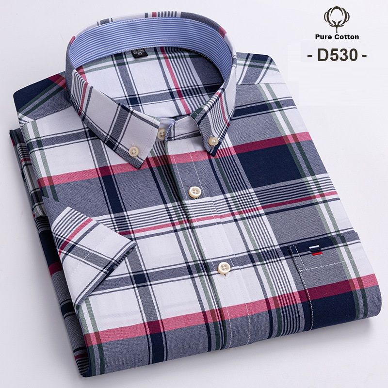 Summer Solid Men Shirt Male Clothing Slim Fit Oxford Cotton Short Sleeve Casual Shirts Sky Blue