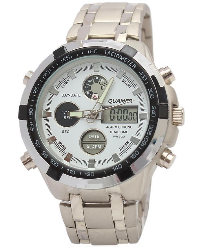 Executive Men's Water Resistant LCD Watch With Case- Silver/White Face(WITH CASE)