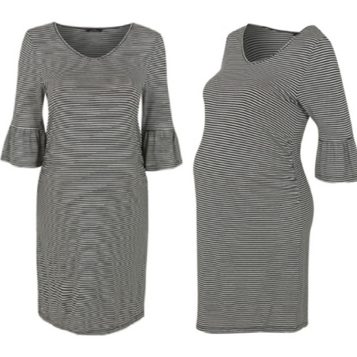 Stripe Flare Sleeve White And Black Maternity Dress