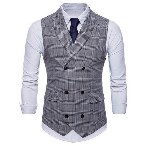V Neck Double Breasted Belt Design Waistcoat