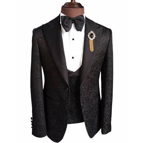 Men's Three Piece Tuxedo Suit - Black