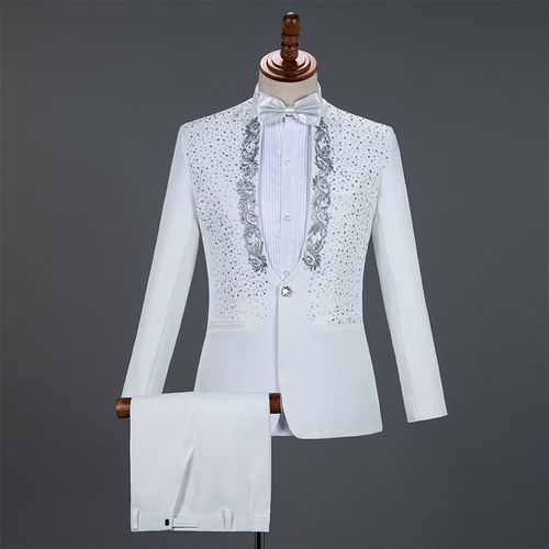 Diamond Men Suit Set Gold Embroidered Wedding Mens Suits With Pants