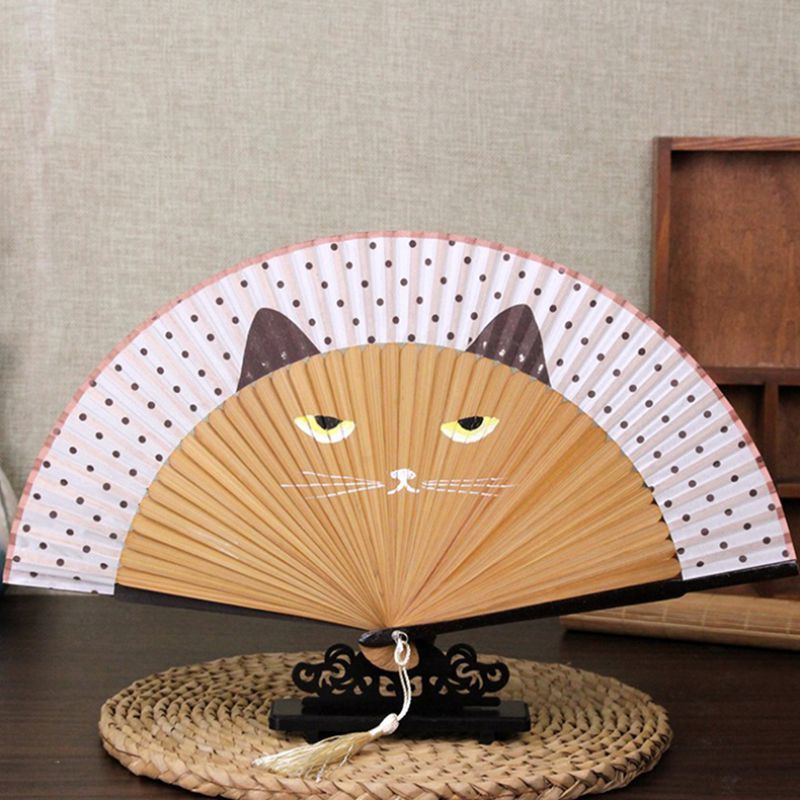 Folding Fan Folding Fans Out Hand Hollow Dancing Wedding Handheld Fan Decoration Party Silk Outdoor Cartoon Cat