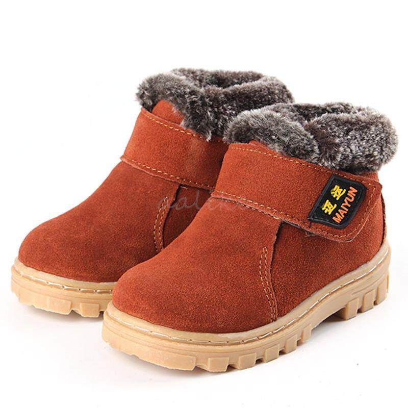 New Girls Boys Winter Warm Boots Kids Children Cotton Leather Shoes Snow Boots Brown Brown 29