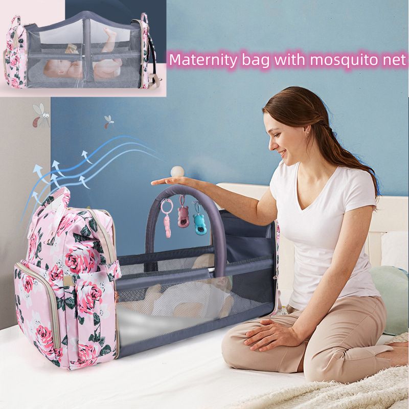 Maternity Bag Mosquito Net Baby Mommy Backpack-Pink