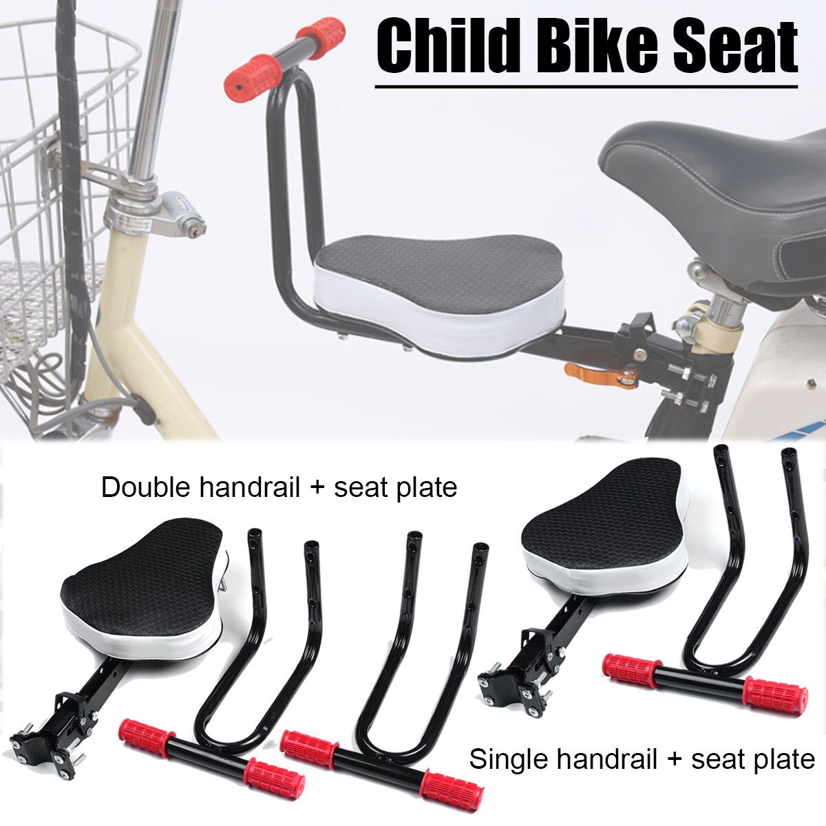 Child Bike Seat Foldable & Ultralight Front Mount Baby Kids' Bicycle Carrier With Handrail Double Handrail