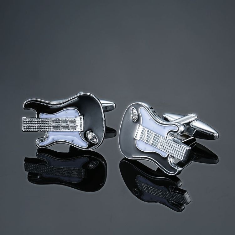 2 Pairs Men Instrument Cufflinks, Color: Black AWhite Violin