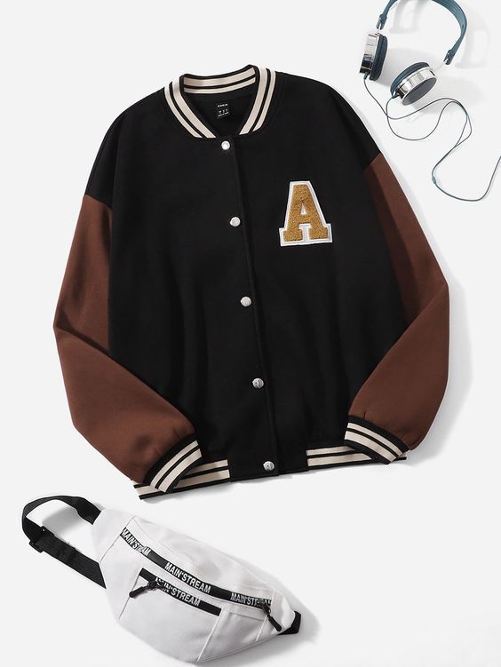 Envogue Well Tailored Varsity Jacket -  Black & Brown