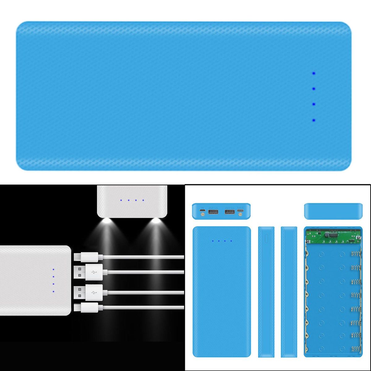 Mini 8 X 18650 DIY  Case Dual USB For All USB Blue 1A