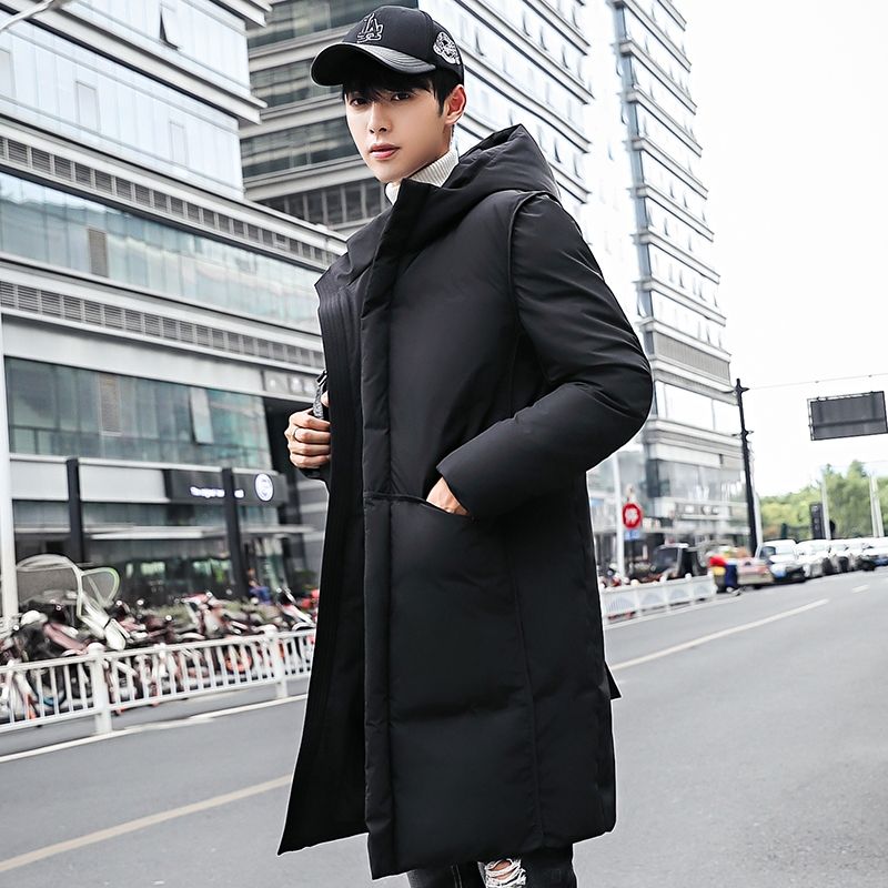 Mens Fashion Winter Long Puffer Down Jacket Coat Outerwear With Hood