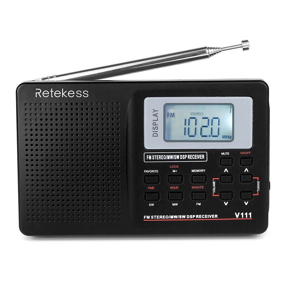 Retekess MW/FM/SW Stereo Radio 9KHz Pocket World Band Digital Tuning Radio Mini DSP Receiver Outdoor Radio w/ Earphone Lanyard 1.37