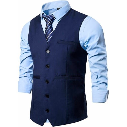 Men's Single Breasted Waistcoat  - Navy Blue