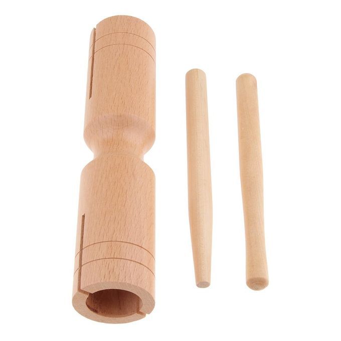 Wooden Handheld Percussion Double   Block With Mallet Polished Surface