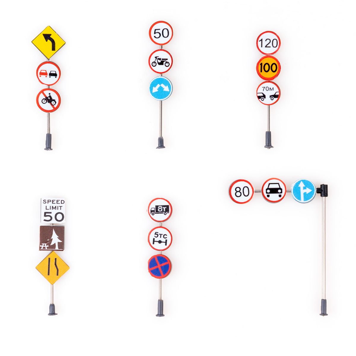 6 Pieces Traffic Sign Set Street Signs Scale Model Signals
