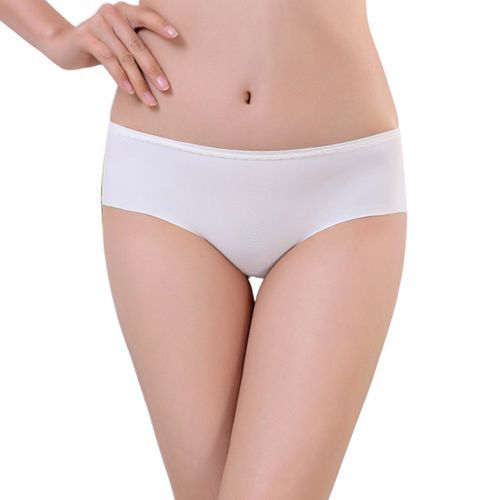 Women Ultra-thin Breathable Seamless Mid Waist Ice-silk Briefs Panty-White