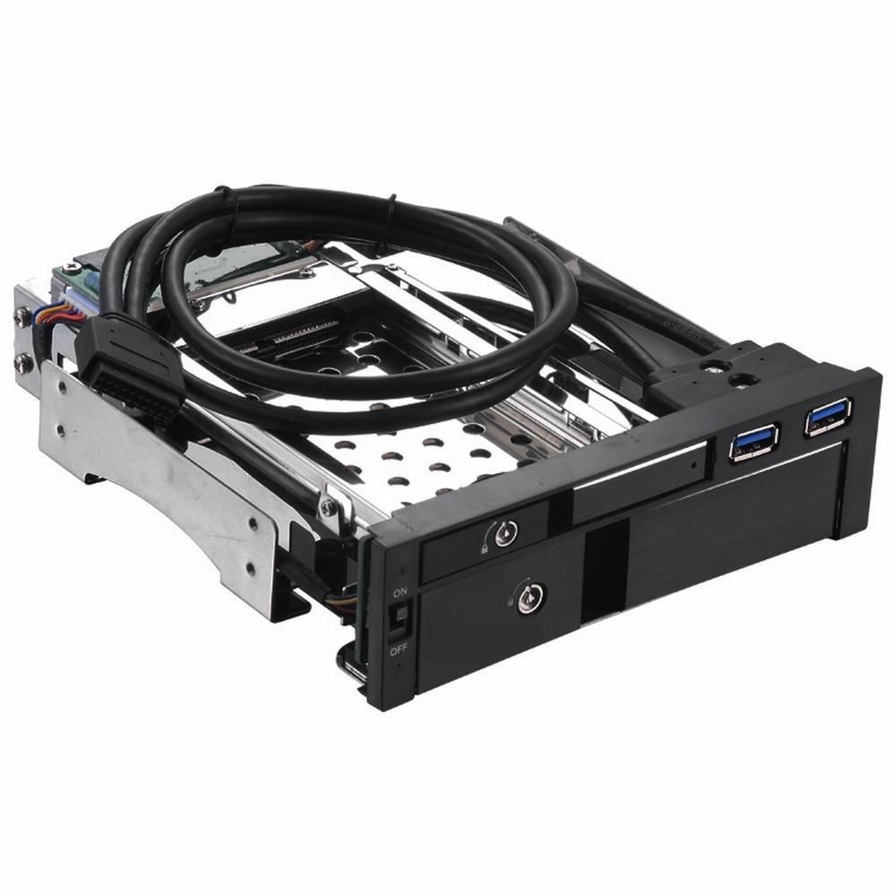 5.25 inch Internal Dual Slot Hard Disk Case 2.5+3.5 inch SATA HDD/SSD Enclosure Tool-free Design with 2 USB3.0 Ports Safety Locks