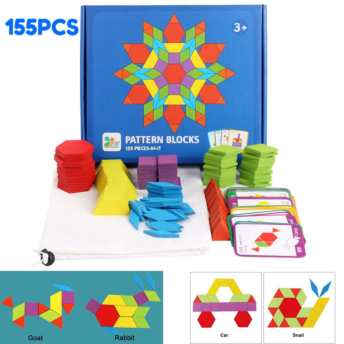 155PCS Creative Shape DIY Wooden Puzzles Montessori Learning Toys