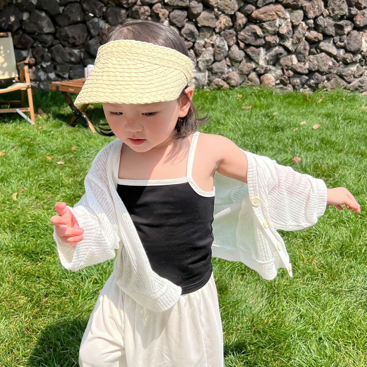 Girls' Summer Coat Thin Breathable Sun Protection Shirt Kids V-neck Cardigan Top Korean Children's Air Conditioning Clothing